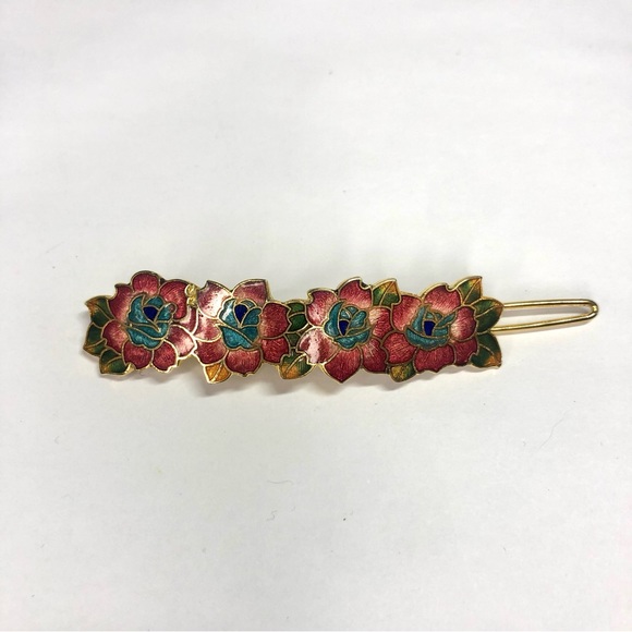 Vintage Cloisonne Enamel Butterfly Hair Barrette Bundle Butterfly Birds Flowers main image 4